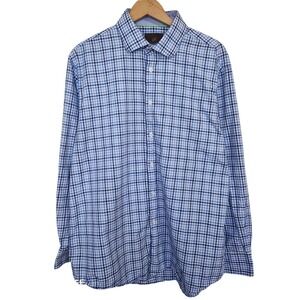 Tattersall London Button Down Shirt Mens 17 34/35 Blue Plaid Long Sleeve Check